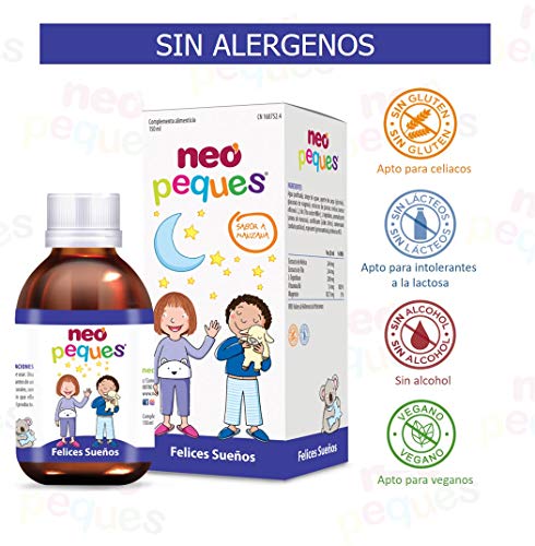 Neo Peques | Jarabe Infantil para Niños Felices Sueños 150 ml | A Base de Melisa, Magnesio y Vitamina B6 | Tomar 1 Hora Antes de Acostarse 0,5 ml/kg de Peso Corporal | Dosis Diaria Máxima 20 ml