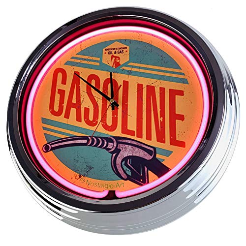 Neon Clock American Standard Oli & Gas - Reloj de pared decorativo, diseño retro de los años 50, color rosa