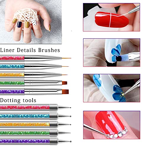 NEPAK 25 Piezas Nail Art Cepillo Set,Cepillo de Uñas de Acrílico de Doble Cabezal,Nail Art Dotting Pen Tool,Adecuado Para El Hogar y El Diseño Profesional De Uñas De Bricolaje