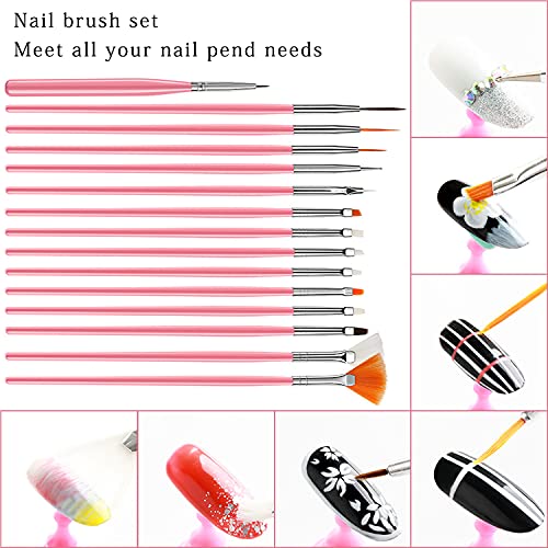 NEPAK 25 Piezas Nail Art Cepillo Set,Cepillo de Uñas de Acrílico de Doble Cabezal,Nail Art Dotting Pen Tool,Adecuado Para El Hogar y El Diseño Profesional De Uñas De Bricolaje