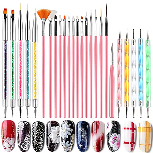 NEPAK 25 Piezas Nail Art Cepillo Set,Cepillo de Uñas de Acrílico de Doble Cabezal,Nail Art Dotting Pen Tool,Adecuado Para El Hogar y El Diseño Profesional De Uñas De Bricolaje