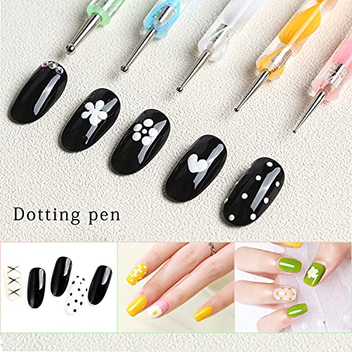 NEPAK 25 Piezas Nail Art Cepillo Set,Cepillo de Uñas de Acrílico de Doble Cabezal,Nail Art Dotting Pen Tool,Adecuado Para El Hogar y El Diseño Profesional De Uñas De Bricolaje