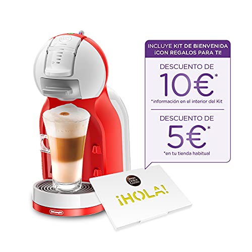 Nescafé Dolce Gusto Mini Me De'Longhi EDG305.WR - Cafetera automática de cápsulas, 15 bares de presión para bebidas frías y calientes. Color blanco y rojo