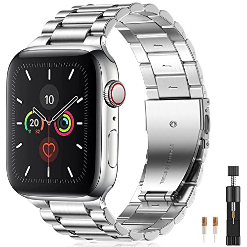 Netolo Correas de Metal Compatible con Correa Apple Watch 44mm 42mm 45mm, Correa de Acero Inoxidable Compatible con Correa Apple Watch SE/Correa iWatch Series 7 6 5 4 3 2 1, 42mm/44mm/45mm Plata