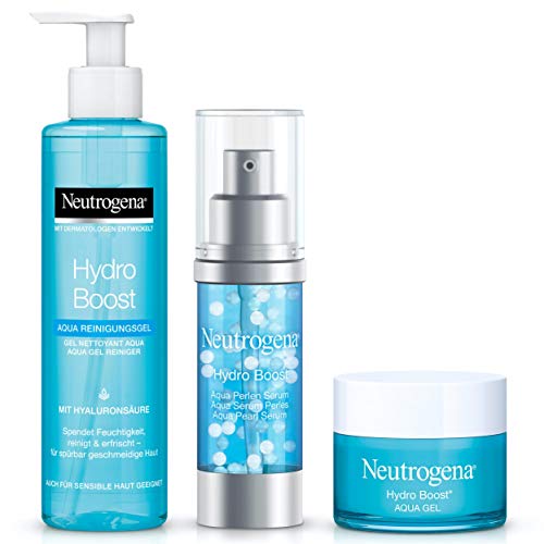 Neutrogena Hydro Boost - Juego de regalo para cuidado facial: suero hialurónico, crema facial y gel limpiador