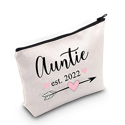 New Auntie Gifts Auntie Est 2022 Bolsa de maquillaje Tía Cosméticos Bolsa Tía Para Ser Regalos Tía Anuncio Regalos de Hermana, Large, Poliéster Lona.,