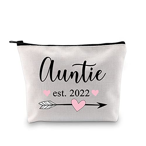 New Auntie Gifts Auntie Est 2022 Bolsa de maquillaje Tía Cosméticos Bolsa Tía Para Ser Regalos Tía Anuncio Regalos de Hermana, Large, Poliéster Lona.,