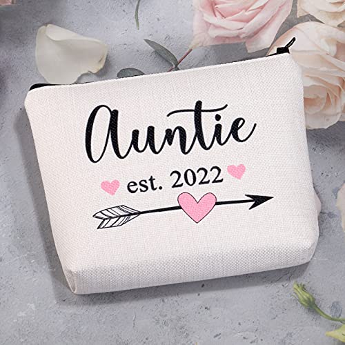 New Auntie Gifts Auntie Est 2022 Bolsa de maquillaje Tía Cosméticos Bolsa Tía Para Ser Regalos Tía Anuncio Regalos de Hermana, Large, Poliéster Lona.,