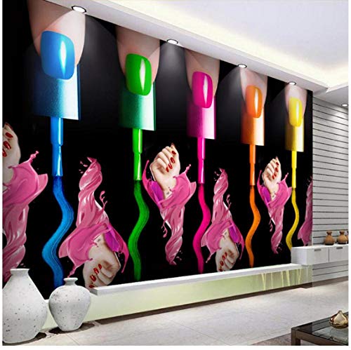 Newberli Papel Pintado Arte De Uñas Maquillaje Esmalte De Uñas Brazo Tienda De Cosméticos Personalizado Mural Grande Papel Tapiz De Seda Verde