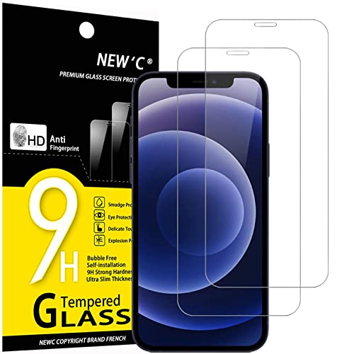 NEW'C 2 Unidades, Protector de Pantalla para iPhone 12 Mini (5.4"), Antiarañazos, Antihuellas, Sin Burbujas, Dureza 9H, 0.33 mm Ultra Transparente, Vidrio Templado Ultra Resistente