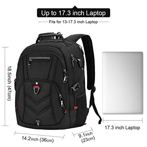 NEWHEY Mochila Portatil 17.3 Pulgadas Hombre con Puerto de USB Grande Mochila para Portátil 17 Pulgadas Impermeable Viaje Negocio Universidad Negro