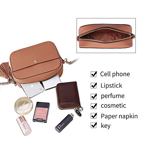 NEWHEY Pequeño Bolso Bandolera Mujer Bolsos de Hombro Cuero PU Elegante Cadena Mensajero Crossbody Bag Trabajo Moda Diario Vida Marrón