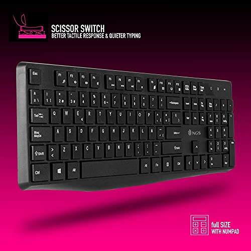 NGS ALLUREKIT Kit de Teclado Multimedia y Ratón 1200dpi Inalámbricos 2.4GHz (QWERTY Español)