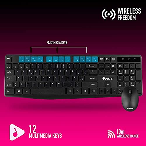NGS ALLUREKIT Kit de Teclado Multimedia y Ratón 1200dpi Inalámbricos 2.4GHz (QWERTY Español)