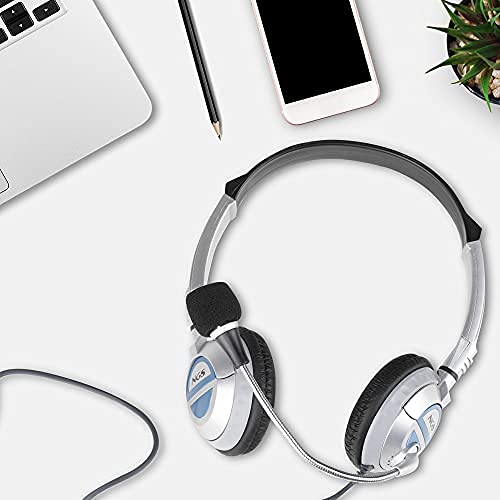 NGS MSX6 PRO- Auricular Acolchado con Micrófono Ajustable, Conexión JACK 3,5MM, Control de Volumen hasta 20 Hz, Color Plata y Azul