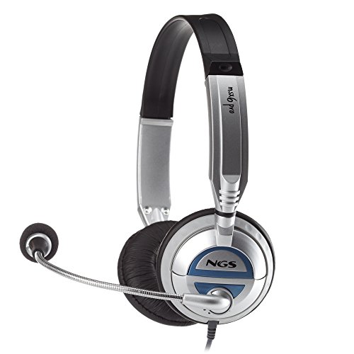 NGS MSX6 PRO- Auricular Acolchado con Micrófono Ajustable, Conexión JACK 3,5MM, Control de Volumen hasta 20 Hz, Color Plata y Azul