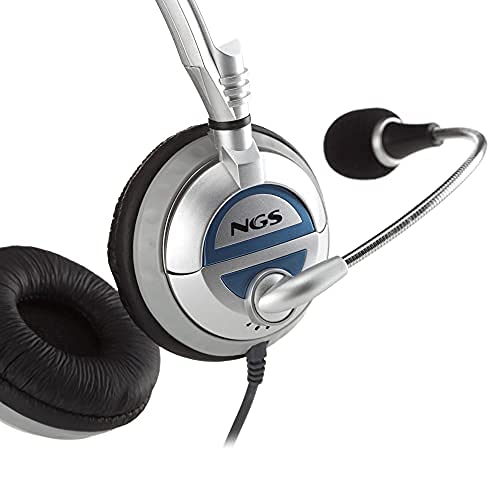 NGS MSX6 PRO- Auricular Acolchado con Micrófono Ajustable, Conexión JACK 3,5MM, Control de Volumen hasta 20 Hz, Color Plata y Azul
