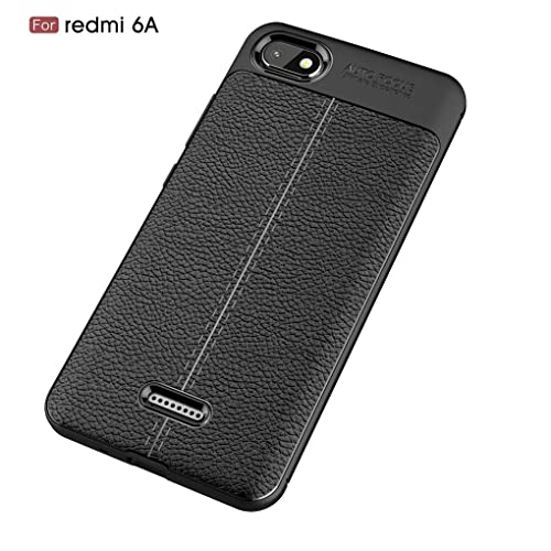 NiaCoCo Compatible con Xiaomi Redmi 6A Funda Textura de La Piel TPU Suave Fino Anti Huella Digital Resistencia Al Terremoto Anti-Caída Caso+1*(Gratis Soporte para Teléfono)-Negro