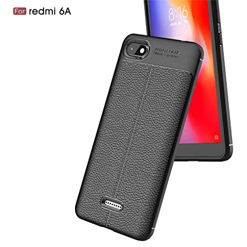 NiaCoCo Compatible con Xiaomi Redmi 6A Funda Textura de La Piel TPU Suave Fino Anti Huella Digital Resistencia Al Terremoto Anti-Caída Caso+1*(Gratis Soporte para Teléfono)-Negro