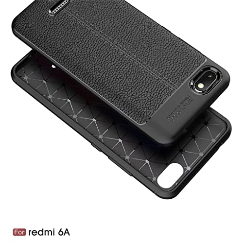 NiaCoCo Compatible con Xiaomi Redmi 6A Funda Textura de La Piel TPU Suave Fino Anti Huella Digital Resistencia Al Terremoto Anti-Caída Caso+1*(Gratis Soporte para Teléfono)-Negro