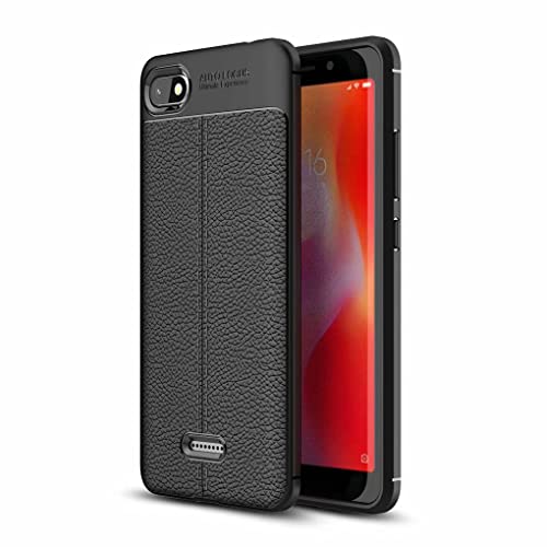 NiaCoCo Compatible con Xiaomi Redmi 6A Funda Textura de La Piel TPU Suave Fino Anti Huella Digital Resistencia Al Terremoto Anti-Caída Caso+1*(Gratis Soporte para Teléfono)-Negro