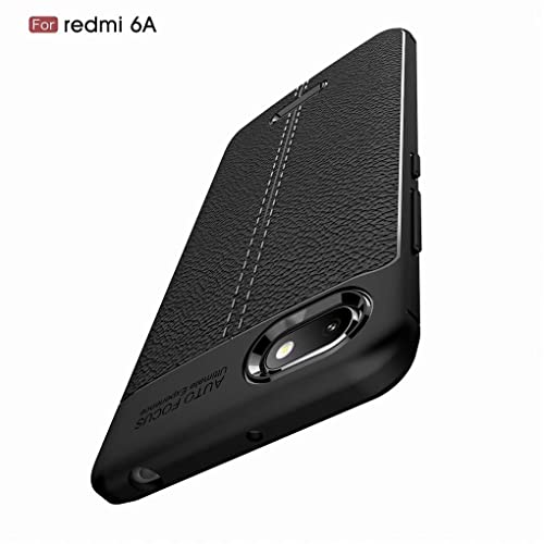 NiaCoCo Compatible con Xiaomi Redmi 6A Funda Textura de La Piel TPU Suave Fino Anti Huella Digital Resistencia Al Terremoto Anti-Caída Caso+1*(Gratis Soporte para Teléfono)-Negro