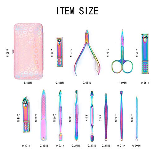 NICENEEDED 12 pieza, Cortaúñas Arcoíris, Kit de Cuidado de Pedicura Y Manicura, Juego de Manicura Arcoíris Profesional con Estuche de Lujo para Hombres, Mujeres, Herramientas de Decoración de Uñas