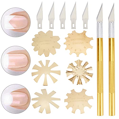 NICENEEDED 13Pcs Juego de Recortador de Uñas Francés, Herramientas de Corte de Línea de Sonrisa Francesa Fácil de Manicura de 6 pieza con Mango de Cuchillo de Corte de Punta Francesa (Estilo 5)