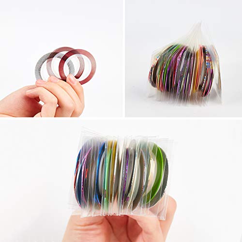 NICENEEDED Juego de Decoración de Uñas con 18 hoja de Pegatinas de Manicura Francesa para Decoración de Uñas Y 30 rollos de Cinta de Rayas para Decoración de Uñas DIY