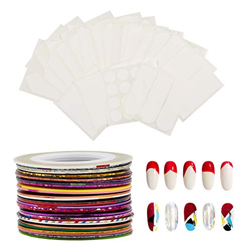 NICENEEDED Juego de Decoración de Uñas con 18 hoja de Pegatinas de Manicura Francesa para Decoración de Uñas Y 30 rollos de Cinta de Rayas para Decoración de Uñas DIY