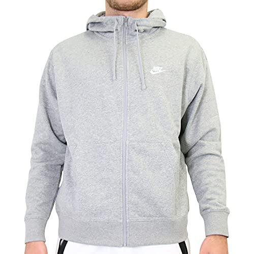 NIKE Club Hoodie Ft Sudadera con Capucha y Cremallera Completa, Hombre, Gris (Dk Grey Heather/Matte Silver/White), XS