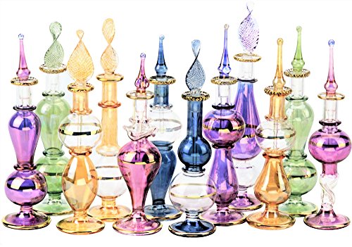NileCartTM - Juego de 12 botellas de perfume egipcio, de 10,16 cm, con decoración egipcia, hechos a mano para perfumes y aceites esenciales