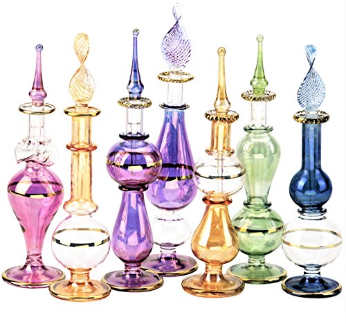 NileCartTM - Juego de 12 botellas de perfume egipcio, de 10,16 cm, con decoración egipcia, hechos a mano para perfumes y aceites esenciales