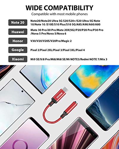 NIMASO Adaptador USB C a Jack 3.5mm, USB Tipo c a Jack 3.5 mm Audio Adaptador Auriculares Galaxy Note20 S21 Ultra,Huawei P40/P30 Pro/Mate 20/30,Google Pixel 4/3/2 XL,Xiaomi9/8