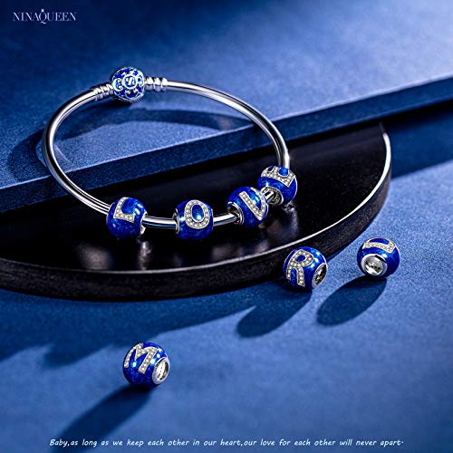 NINAQUEEN Charm para Pandora Charms Originales Plata 925 Letra B Azul Colgantes Regalos Mujer Zirconia Esmalte Abalorios Compatible con Pulsera Pandora & Europeo, con Caja de Regalo