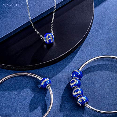 NINAQUEEN Charm para Pandora Charms Originales Plata 925 Letra B Azul Colgantes Regalos Mujer Zirconia Esmalte Abalorios Compatible con Pulsera Pandora & Europeo, con Caja de Regalo