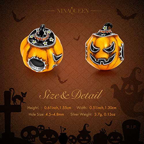 NINAQUEEN Encanto Encaja con Pandora Halloween Jack O Lantern Regalos Mujer Originales Plata de Ley 925 Esmalte Abalorios para Niñas Madre Hija Esposa de Cumpleaños