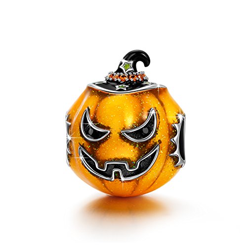 NINAQUEEN Encanto Encaja con Pandora Halloween Jack O Lantern Regalos Mujer Originales Plata de Ley 925 Esmalte Abalorios para Niñas Madre Hija Esposa de Cumpleaños