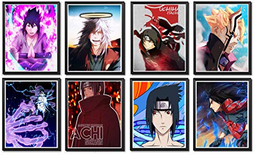 Ninja Japanese Anime Fan Collection Sasuke Madara Itachi - Póster de lienzo (8 unidades, 8 x 10 pulgadas), sin marco