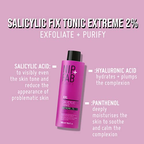 Nip + Fab Salicylic Acid Fix Tonic Extreme 2% | Tónico con Ácido Salicílico | Ácido Hialurónico | Pantenol | Ácido BHA | Agua Facial Hidratante | Tratamiento Anti-Acné | 190 ml