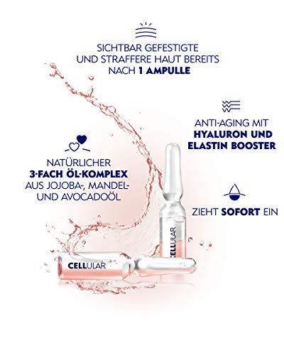 NIVEA Cellular Elasticidad + contorno de 2 fases Ampollas Kur (7 x 1,2 ml), tratamiento facial con ácido hialurónico y elastina, cuidado facial mitiga las arrugas visiblemente