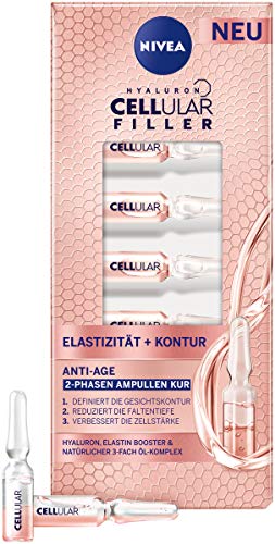 NIVEA Cellular Elasticidad + contorno de 2 fases Ampollas Kur (7 x 1,2 ml), tratamiento facial con ácido hialurónico y elastina, cuidado facial mitiga las arrugas visiblemente