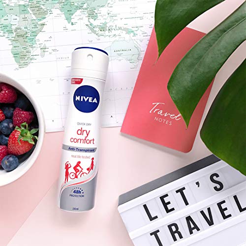 NIVEA Desodorante Dry Comfort en spray en paquete de 6 unidades (6 x 150 ml), antitranspirante con suave aroma femenino, desodorante con protección 48 h.