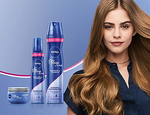 NIVEA Espuma de cuidado y fijación extra fuerte (150 ml), con pantenol y vitamina B3, espuma voluminizadora para peinados flexibles con duración 24 horas.
