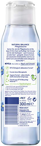 Nivea Gel de ducha Natural Balance con aroma de flores de algodón y aceite de argán orgánico (300 ml), ducha sin fragancias alérgicas, ducha vegana para piel seca y sensible