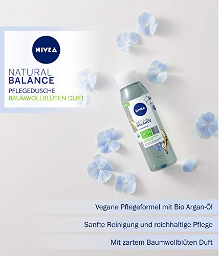 Nivea Gel de ducha Natural Balance con aroma de flores de algodón y aceite de argán orgánico (300 ml), ducha sin fragancias alérgicas, ducha vegana para piel seca y sensible
