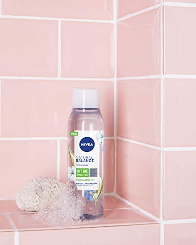 Nivea Gel de ducha Natural Balance con aroma de flores de algodón y aceite de argán orgánico (300 ml), ducha sin fragancias alérgicas, ducha vegana para piel seca y sensible