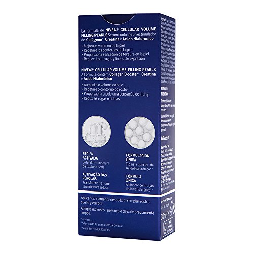NIVEA Hyaluron Cellular Filler + Volumen y Contorno Serum Pearls (1 x 30 ml), sérum facial antiarrugas, sérum antiedad para mejorar el volumen, sérum de ácido hialurónico