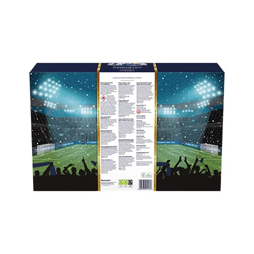 Nivea Men - Conjunto de regalos del calendario de Adviento 2021 para hombres con 24 productos Nivea Men, kit de aseo navideño, juego de regalo temático de fútbol con artículos de baño para hombres
