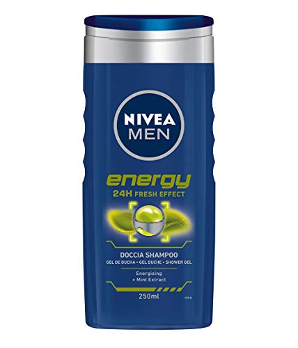 NIVEA MEN Energy Fresh Effect - Champú de ducha para hombre, 6 x 250 ml, gel de ducha para cuerpo, cara y cabello, champú para hombre con extractos de menta